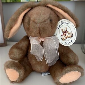 Vintage Charter Club Brown Plush Bunny with Sheer Ivory Bow